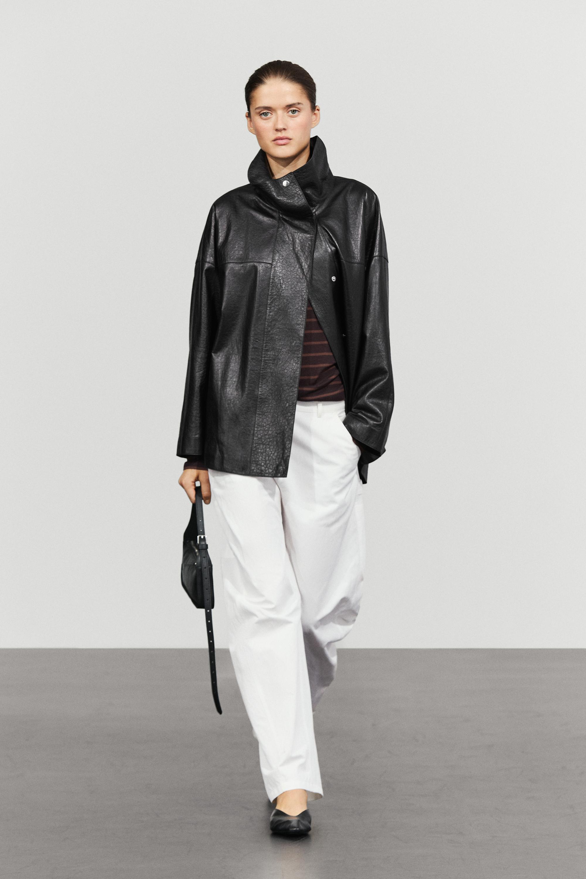 Veste en cuir à col montant